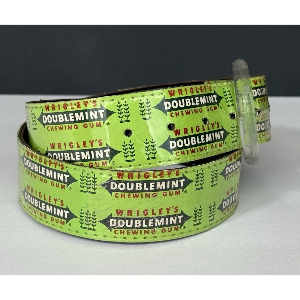 VTG Original Wrigleys Doublemint Gum Belt Green W/ Clear Buckle Size M 36